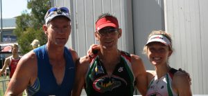 Toby Somerville, triathlon coach, with Brian Smith and Sian Reece